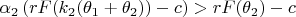 $\alpha _2\left( rF(k _2(\theta _1+\theta _2))-c\right) >rF(\theta _2)-c$