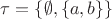 $\tau=\{\emptyset, \{a,b\}\}$