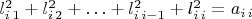$l_{i\,1}^{2}+l_{i\,2}^{2}+\ldots+l_{i\,i-1}^{2}+l_{i\,i}^{2}=a_{i\,i}$
