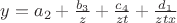 $y=a_2+\frac{b_3}{z}+\frac{c_4}{zt}+\frac{d_1}{ztx}$ $y=a_2+\frac{b_3}{z}+\frac{c_4}{zt}+\frac{d_1}{ztx}$