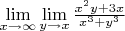 $\lim\limits_{\substack{x\to \infty}}\lim\limits_{\substack{y\to x}}\frac{x^2y+3x}{x^3+y^3}$