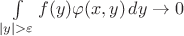 $\int\limits_{|y|>\varepsilon}f(y)\varphi(x,y)\,dy\to0$