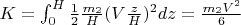 $K=\int_0^H \frac 1 2 \frac {m_2} H (V \frac z H)^2 dz=\frac {m_2V^2} 6