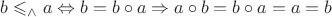 $b\leqslant_\wedge a \Leftrightarrow b = b\circ a \Rightarrow a\circ b = b\circ a = a = b$