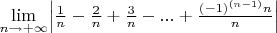 $\lim\limits_{n \to +\infty } \Bigl|\frac{1}{n} - \frac{2}{n} + \frac{3}{n} - ... + \frac{(-1)^{(n-1)}n}{n}\Bigr|$