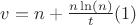 $  v = n + \frac{n \ln(n)}{t} (1)$