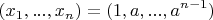 $$(x_1,...,x_n)=(1,a,...,a^{n-1})$$