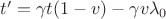 $t'=\gamma t(1-v) - \gamma v\lambda_0$