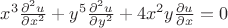 ${x}^{3}\frac{{\partial}^{2}u}{\partial{x}^{2}}+{y}^{5}\frac{{{\partial}^{2}u}}{\partial{y}^{2}}+4{x}^{2}y\frac{\partial u}{\partial x}=0$
