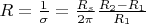 $R = \frac{1}{\sigma } = \frac{R_s}{2 \pi} \frac{R_2 - R_1}{R_1}$
