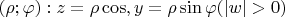 $ (\rho; \varphi): z = \rho\cos\vazrphi,  y = \rho\sin\varphi (|w| > 0) $