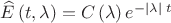 \widehat E\left({t,\lambda}\right) = C\left( \lambda \right){e^{- \left| \lambda \right|\;t}}