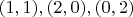 $(1,1), (2,0), (0,2)$