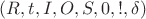 $(R, t, I, O, S, 0, !, \delta)$ $(R, t, I, O, S, 0, !, \delta)$