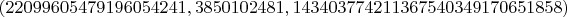 $(22099605479196054241,3850102481,143403774211367540349170651858)$