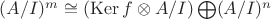 $(A/I)^m\cong (\operatorname{Ker}f\otimes A/I)\bigoplus(A/I)^n$