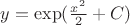 $y=\exp(\frac{x^2}{2}+C)$