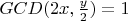 $GCD (2x,\frac y 2)=1$