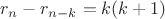 $r_n-r_{n-k}=k(k+1)$