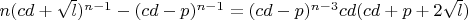 $n(cd+\sqrt{l})^{n-1}-(cd-p)^{n-1}=(cd-p)^{n-3}cd(cd+p+2\sqrt{l})$