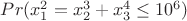 $Pr(x_1^2=x_2^3+x_3^4 \leq 10^6)$