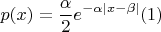 $$p(x)=\frac{\alpha}{2}e^{-\alpha|x-\beta|}   (1)$$