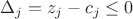 ${\Delta _j} = {z_j} - {c_j} \le 0$