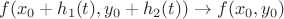 $$f(x_0+h_1(t),y_0+h_2(t)) \to f(x_0,y_0)$$