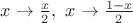 $x\rightarrow \frac x 2,\ x\rightarrow \frac{1-x}{2}$