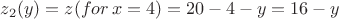 $z_2(y) = z(for \, x=4) = 20-4-y = 16- y$ $z_2(y) = z(for \, x=4) = 20-4-y = 16- y$