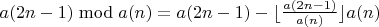 $a(2n-1)\bmod a(n) = a(2n-1) - \lfloor \frac{a(2n-1)}{a(n)}\rfloor a(n)$