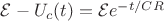$\mathcal{E}-U_c(t)=\mathcal{E}e^{-t/CR}$