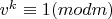 $ v^k\equiv 1 (mod m) $