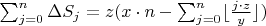 $\sum_{j = 0}^n\Delta S_j= z( x\cdot n - \sum_{j = 0}^{n}\lfloor\frac{j\cdot z}{y} \rfloor )$