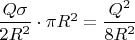 $\dfrac{Q\sigma}{2R^2}\cdot\pi R^2=\dfrac{Q^2}{8R^2}$