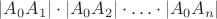$|A_0A_1|\cdot|A_0A_2|\cdot\ldots\cdot|A_0A_n|$