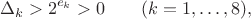$$
\Delta_k>2^{e_k}>0
\qquad(k=1,\ldots,8),
$$