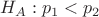 $H_A: p_1<p_2$