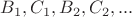 $B_1, C_1, B_2, C_2, ...$ $B_1, C_1, B_2, C_2, ...$