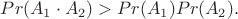 $Pr(A_1\cdot A_2)> Pr(A_1)Pr(A_2).$