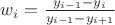 $w_i=\frac{y_{i-1}-y_{i}}{y_{i-1}-y_{i+1}}$