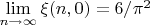 $\lim\limits_{ n\to \infty}\xi(n,0)=6/\pi^2$