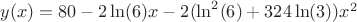 $y(x)=80-2\ln(6)x-2(\ln^2(6)+324 \ln(3))x^2