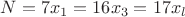 $N=7x_1=16x_3=17x_l$