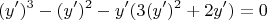 $$ (y')^3 - (y')^2 - y'(3(y')^2 + 2y') = 0 $$