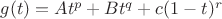 $g(t) = At^p + Bt^q + c(1 - t)^r$