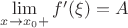 $\lim\limits_{x\to x_0+}f'(\xi)=A$