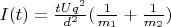 $I(t) = \frac{t U q^2}{d^2} (\frac{1}{m_1} + \frac{1}{m_2})$