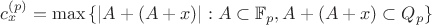 $c_x^{(p)}=\max {\left\lbrace{ |A+(A+x)| : A \subset {\mathbb F}_p, A+(A+x) \subset Q_p }\right\rbrace}$