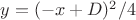 $y=(-x+D)^2/4$